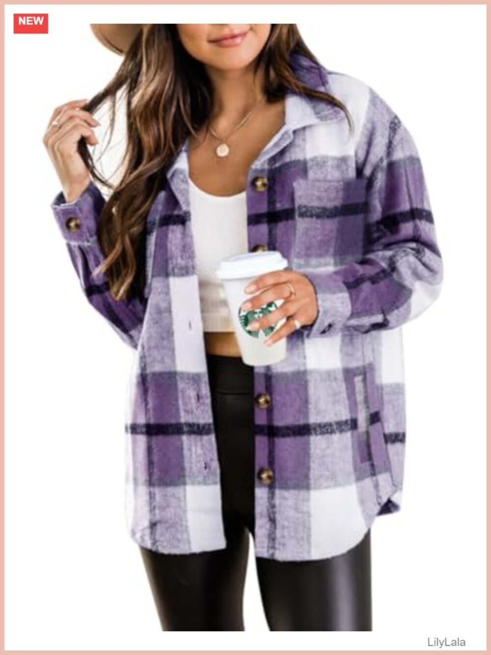 Women's Plaid Flannel Shacket Button Down Jacket with Pockets Midweight